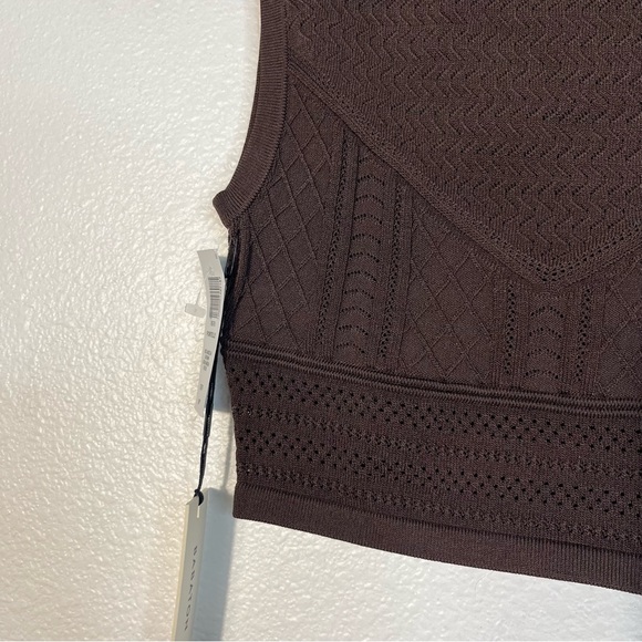 NWT Aritzia Babaton Pointelle Crop Top XS Rich Mocha Brown Crew Neck Knit Indie - Picture 2 of 6